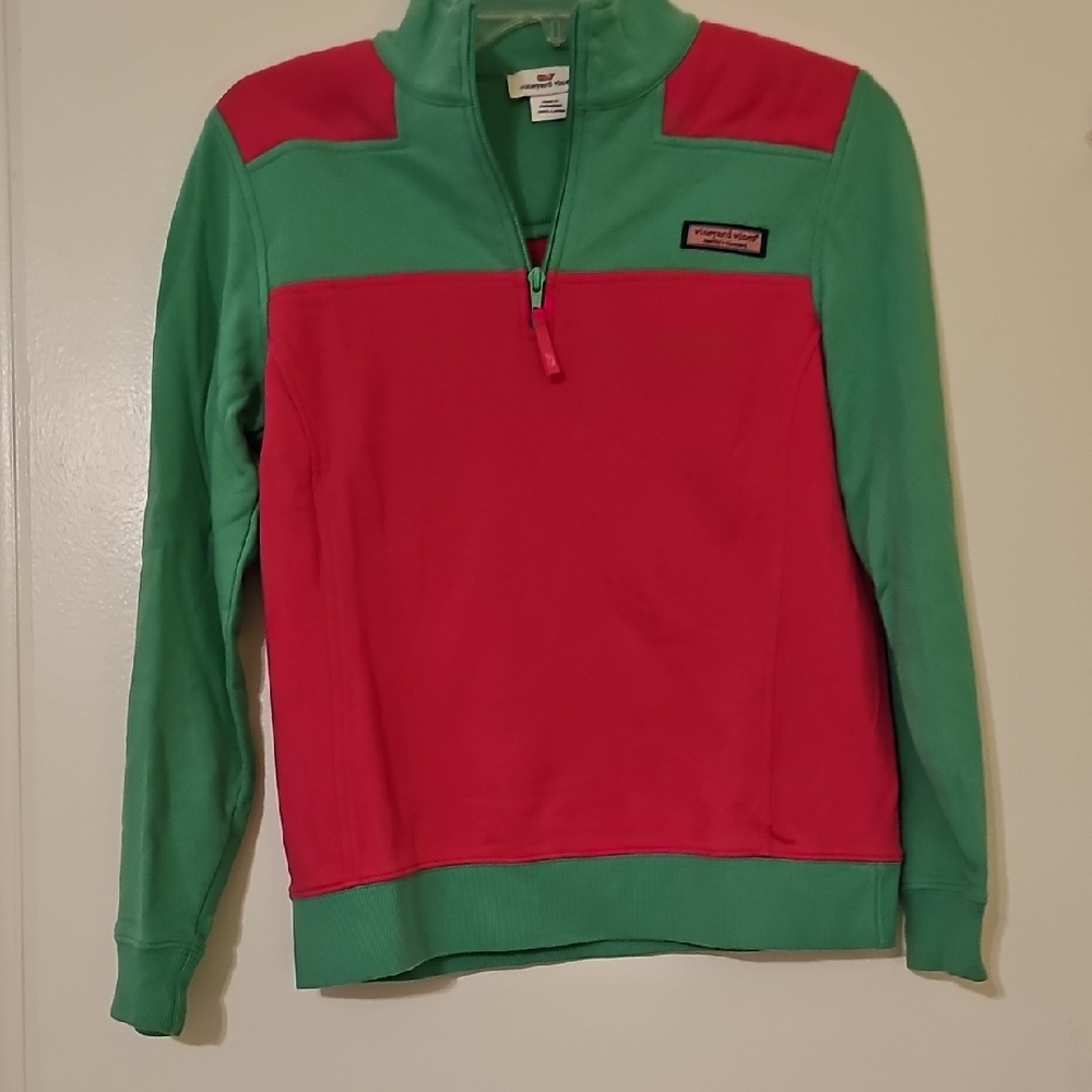 Green and Pink Quarter-Zip Pullover